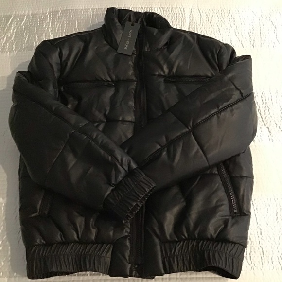 Slate & Stone Faux Leather Black Puffer Jacket - Picture 4 of 5